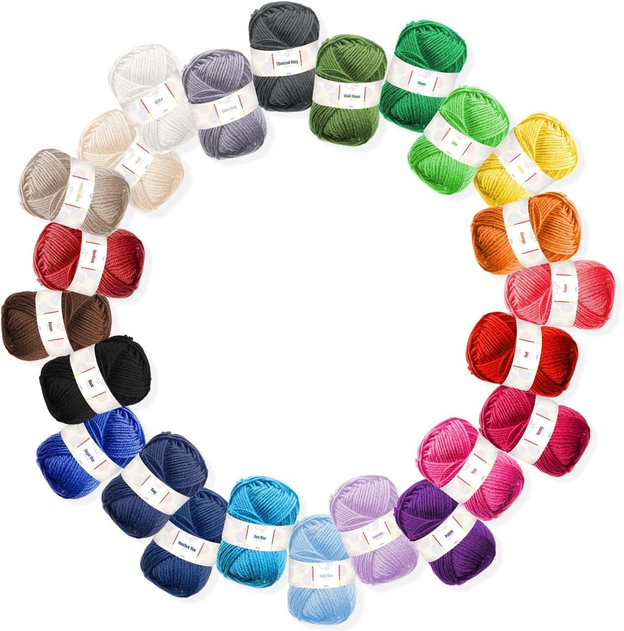 24-Pack Multicolor Acrylic Yarn Skeins – 50g Each, 2400 Yards Total, Soft Worsted Yarn for Crochet, Knitting, Amigurumi & Crafts for Kids and Adults